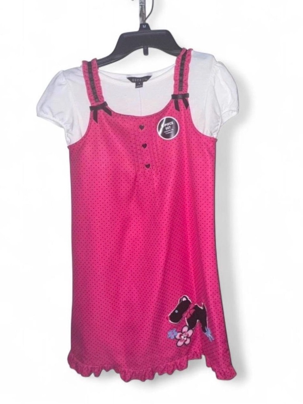 George Size 8 Scottie Dress NWT Girls Pink Polka Dot Jumper Set with White Top